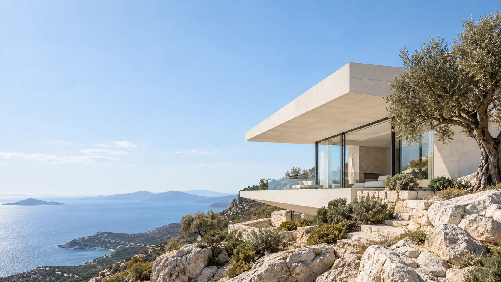 Koncepcyjna architektura: jasny dom nad morzem